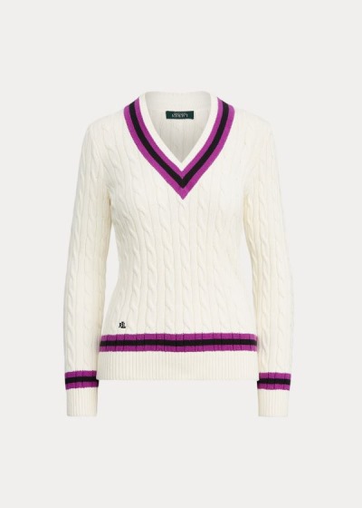 Sueter Ralph Lauren Mujer Creme / Morados - Cotton Cricket - YPVCN4971